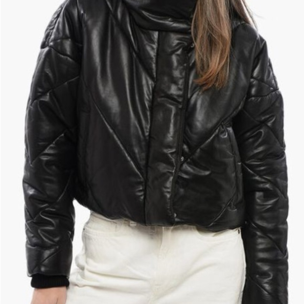 All Saints Leather Black Quilted Cropped Jacket